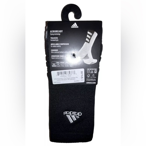 Adidas Creator 365 Basketball Crew Socks 1 Pair Men 12-16 Black w White Logo NEW - Picture 5 of 11